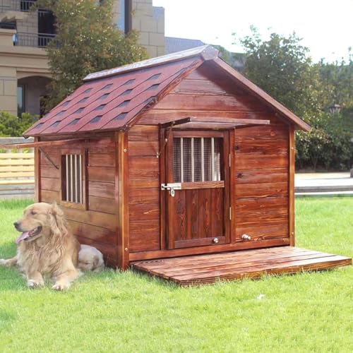 Hundehütte, Hundekäfig, Hundehütten für große Hunde im Freien, im Freien, große Holzhütte im Hausstil, hölzerne Hundehütte, wetterfeste Hundehütte für mittelgroße/kleine Hunde (Größe: C1) Hundehütte, Hundekäfig, Hundehütten für große Hunde im Freien, im Freien, große Holzhütte im Hausstil, hölzerne Hundehütte, wetterfeste Hundehütte für mittelgroße/kleine Hunde (Größe: C1) von CHEMYO