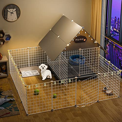 Hundelaufstall - DIY Pets Playpen, Cat Cage Dog Pen Indoor Small Animal Cage for Indoor Outdoor Use Metalldraht-Hofzaun für Welpen, Kätzchen, Meerschweinchen, Hasen, Schwarz-147x147x95cm von CHEMYO
