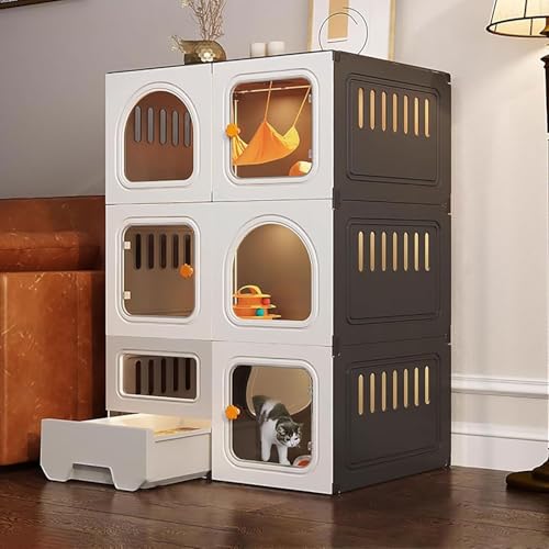 Katzenkäfig, DIY-Katzengehege, Katzenhaus, Laufstall für Katzen, Katzenkäfig für den Innenbereich mit Katzentoilette, einfach zu montierende Katzentoilette, großer Übungsort, ideal für 1–2 K Katzenkäfig, DIY-Katzengehege, Katzenhaus, Laufstall für Katzen, Katzenkäfig für den Innenbereich mit Katzentoilette, einfach zu montierende Katzentoilette, großer Übungsort, ideal für 1–2 K von CHEMYO