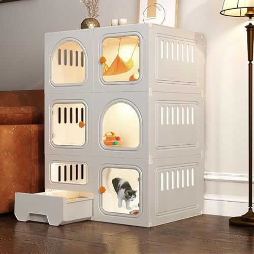 Katzenkäfig, DIY-Katzengehege, Katzenhaus, Laufstall für Katzen, Katzenkäfig für den Innenbereich mit Katzentoilette, einfach zu montierende Katzentoilette, großer Übungsort, ideal für 1–2 K Katzenkäfig, DIY-Katzengehege, Katzenhaus, Laufstall für Katzen, Katzenkäfig für den Innenbereich mit Katzentoilette, einfach zu montierende Katzentoilette, großer Übungsort, ideal für 1–2 K von CHEMYO
