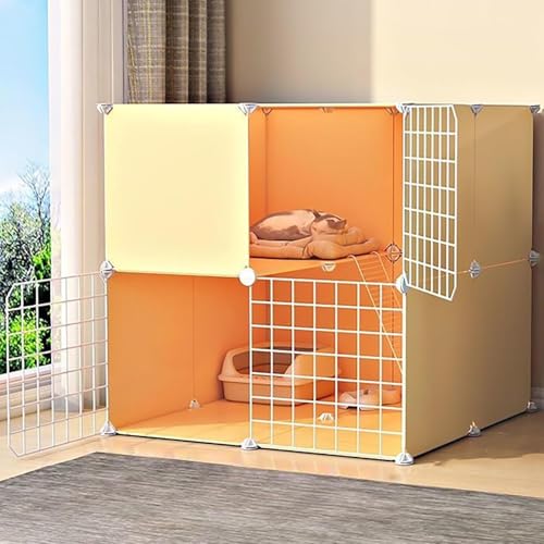 Katzenkäfig, DIY-Katzenlaufstall, Katzenhütten für Hauskatzen, mit Katzentoilette und Katzenhängematte, zusammenklappbarer Haustierkäfig, Katzenhaus, Übungsort, ideal für 1–2 Katzen, Frettch von CHEMYO