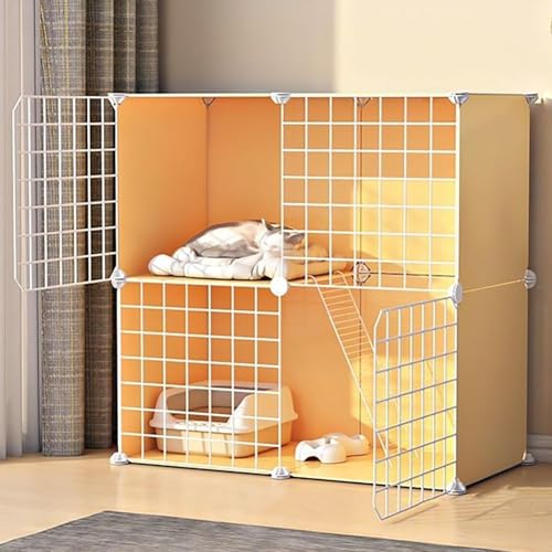 Katzenkäfig, DIY-Katzenlaufstall, Katzenhütten für Hauskatzen, mit Katzentoilette und Katzenhängematte, zusammenklappbarer Haustierkäfig, Katzenhaus, Übungsort, ideal für 1–2 Katzen, Frettch von CHEMYO