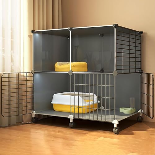 Katzenkäfig, Katzengehege, für den Innenbereich, DIY-Kätzchenkäfig, Katzenhaus, abnehmbare Metalldrahthütten, Kiste, Haustier-Laufstall, großer Übungsort (Größe: mit Rädern-75 x 39 x 78 cm) von CHEMYO