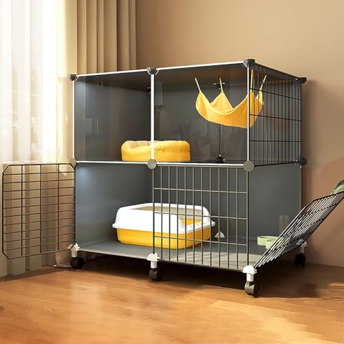Katzenkäfig, Katzengehege, für den Innenbereich, DIY-Kätzchenkäfig, Katzenhaus, abnehmbare Metalldrahthütten, Kiste, Haustier-Laufstall, großer Übungsort (Größe: mit Rädern-75 x 49 x 78 cm) von CHEMYO
