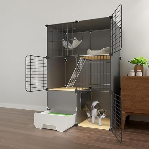 Katzenkäfig, Katzengehege mit Katzentoilette, großer 2/3-stöckiger Katzenlaufstall, Katzenhütten, DIY-Katzenlaufstall für den Innenbereich für Kleintiere, abnehmbare Metallhütten, Übungspla Katzenkäfig, Katzengehege mit Katzentoilette, großer 2/3-stöckiger Katzenlaufstall, Katzenhütten, DIY-Katzenlaufstall für den Innenbereich für Kleintiere, abnehmbare Metallhütten, Übungspla von CHEMYO