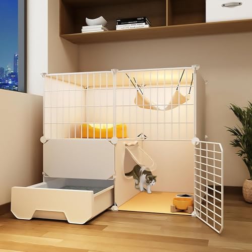 Katzenkäfig, Katzenkäfige für den Innenbereich, groß, mit Katzentoilette, 2-stöckig, DIY-Katzengehege, abnehmbarer großer Übungsort, ideal für 1–2 Katzen (Größe: 75 x 39 x 73) von CHEMYO