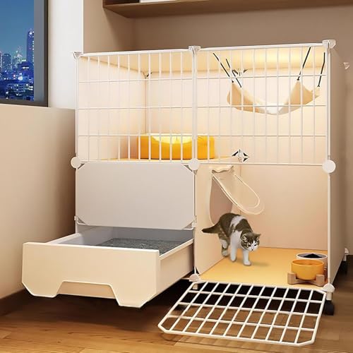 Katzenkäfig, Katzenkäfige für den Innenbereich, groß, mit Katzentoilette, 2-stöckig, DIY-Katzengehege, abnehmbarer großer Übungsort, ideal für 1–2 Katzen (Größe: 75 x 39 x 77 cm) von CHEMYO