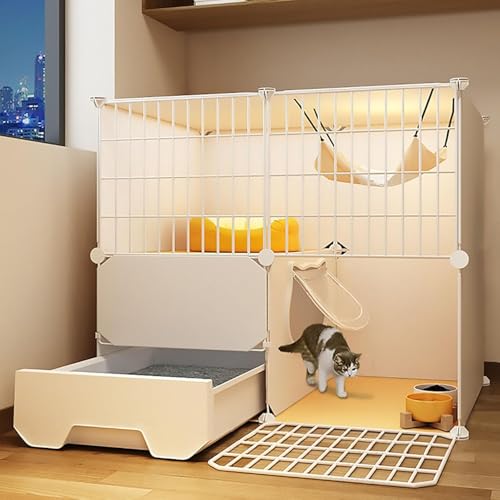 Katzenkäfig, Katzenkäfige für den Innenbereich, groß, mit Katzentoilette, 2-stöckig, DIY-Katzengehege, abnehmbarer großer Übungsort, ideal für 1–2 Katzen (Größe: 75 x 49 x 73 cm) von CHEMYO
