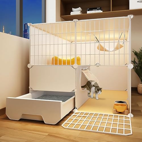 Katzenkäfig, Katzenkäfige für den Innenbereich, groß, mit Katzentoilette, 2-stöckig, DIY-Katzengehege, abnehmbarer großer Übungsort, ideal für 1–2 Katzen (Größe: 75 x 75 x 73 cm) von CHEMYO