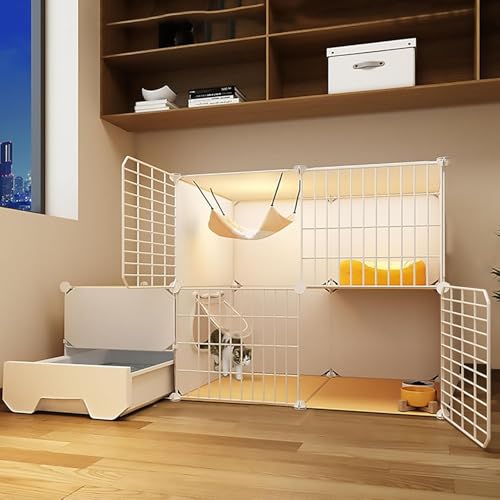Katzenkäfig, Katzenkäfige für den Innenbereich, groß, mit Katzentoilette, 2-stöckig, DIY-Katzengehege, abnehmbarer großer Übungsort, ideal für 1–2 Katzen (Größe: A-111 x 39 x 73 cm) von CHEMYO