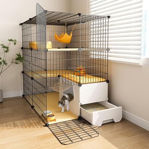Katzenkäfig, Katzenkäfige für den Innenbereich, groß, mit Katzentoilette, 3-stöckig, DIY-Katzengehege, großer Laufstall, abnehmbarer Metalldraht für Hasen, Welpen, für den Innenbereich (Größ Katzenkäfig, Katzenkäfige für den Innenbereich, groß, mit Katzentoilette, 3-stöckig, DIY-Katzengehege, großer Laufstall, abnehmbarer Metalldraht für Hasen, Welpen, für den Innenbereich (Größ von CHEMYO