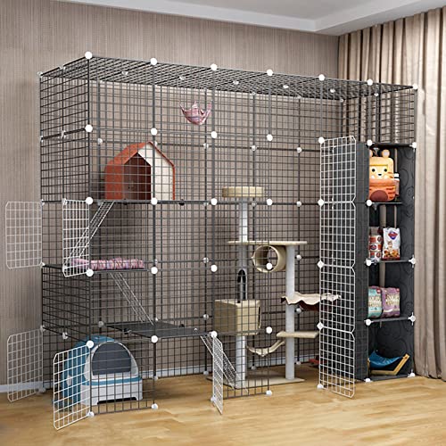 Katzenkäfig - Haustierlaufstall für Kleintiere, DIY-Metalldrahtgitterkäfig, Metallgehege, Netz, Übungszaunkäfig mit Tür und Aufbewahrungsbox für kleine Haustiere, Kaninchen, Igel, Katzen, M von CHEMYO