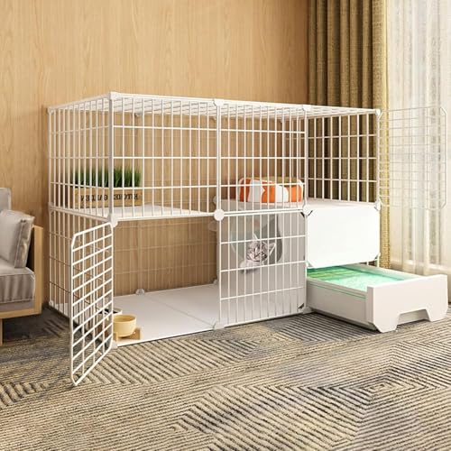 Katzenkäfig – Katzengehege, Katzenlaufstall, DIY-Laufstall für Haustiere, Übungshof, Zaunkäfig mit Tür und geschlossener Katzentoilette, leicht zu reinigen und Geruch zu entfernen, für klei Katzenkäfig – Katzengehege, Katzenlaufstall, DIY-Laufstall für Haustiere, Übungshof, Zaunkäfig mit Tür und geschlossener Katzentoilette, leicht zu reinigen und Geruch zu entfernen, für klei von CHEMYO