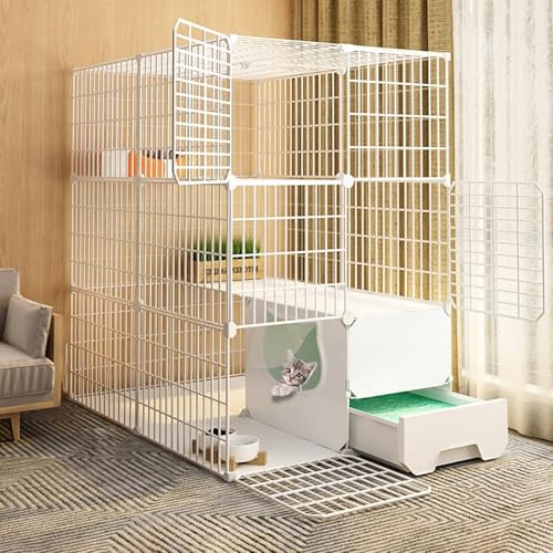 Katzenkäfig – Katzengehege, Katzenlaufstall, DIY-Laufstall für Haustiere, Übungshof, Zaunkäfig mit Tür und geschlossener Katzentoilette, leicht zu reinigen und Geruch zu entfernen, für klei Katzenkäfig – Katzengehege, Katzenlaufstall, DIY-Laufstall für Haustiere, Übungshof, Zaunkäfig mit Tür und geschlossener Katzentoilette, leicht zu reinigen und Geruch zu entfernen, für klei von CHEMYO