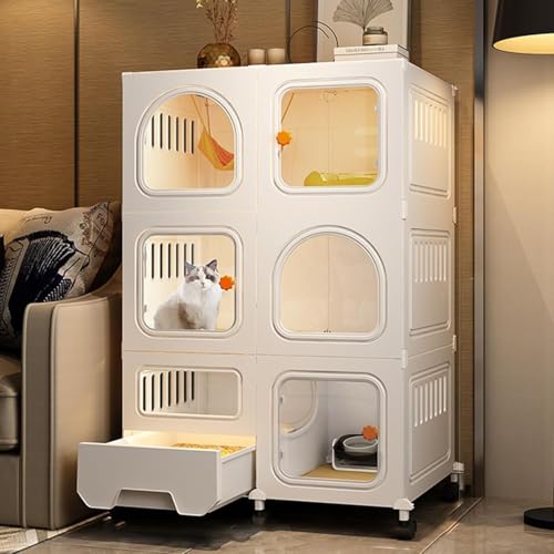 Katzenkäfig – Katzengehege für den Innenbereich, Katzenhütten für Hauskatzen mit Katzentoilette, robuster und robuster DIY-Katzenlaufstall, mit Rollen zur Erhöhung der Höhe um 4 cm (Farbe: S Katzenkäfig – Katzengehege für den Innenbereich, Katzenhütten für Hauskatzen mit Katzentoilette, robuster und robuster DIY-Katzenlaufstall, mit Rollen zur Erhöhung der Höhe um 4 cm (Farbe: S von CHEMYO