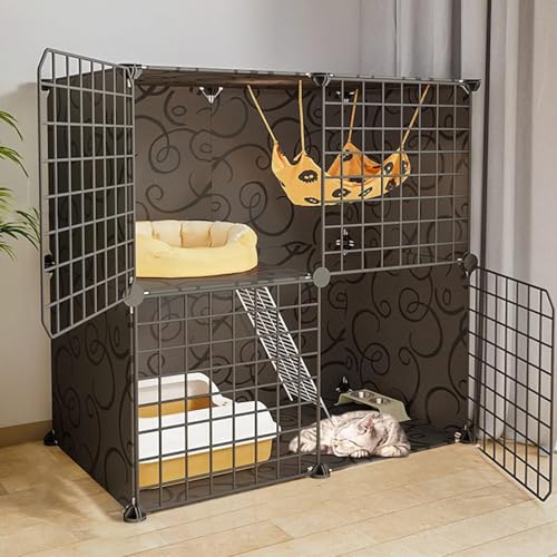 Katzenkäfig – Katzenhütte, Katzengehege im Freien mit dichtem Metalldraht, DIY-Design-Haustier-Laufstall für Kleintiere – mit Zubehör von CHEMYO