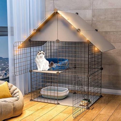Katzenkäfig – Katzenkäfige für den Innenbereich, 2-stöckiges Katzenhaus, Katzenlaufstall, zusammenklappbare Metallkiste, Katzenkäfig mit Katzentoilette, Katzenkäfig, Hängematte, Katzengehege Katzenkäfig – Katzenkäfige für den Innenbereich, 2-stöckiges Katzenhaus, Katzenlaufstall, zusammenklappbare Metallkiste, Katzenkäfig mit Katzentoilette, Katzenkäfig, Hängematte, Katzengehege von CHEMYO