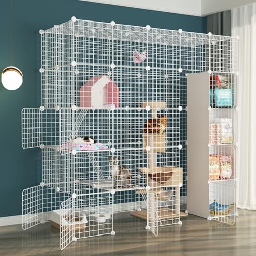 Katzenkäfig – Katzenkäfige für den Innenbereich, groß, Haustierkäfige für Katzen, DIY-Metalldrahtgitterkäfig, Metallnetz, Übungshof, Zaunkäfig mit Tür und Aufbewahrungsbox für kleine Haustie Katzenkäfig – Katzenkäfige für den Innenbereich, groß, Haustierkäfige für Katzen, DIY-Metalldrahtgitterkäfig, Metallnetz, Übungshof, Zaunkäfig mit Tür und Aufbewahrungsbox für kleine Haustie von CHEMYO
