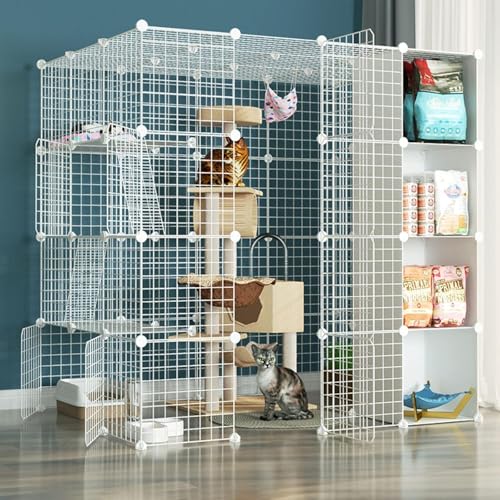Katzenkäfig – Katzenkäfige für den Innenbereich, groß, Haustierkäfige für Katzen, DIY-Metalldrahtgitterkäfig, Metallnetz, Übungshof, Zaunkäfig mit Tür und Aufbewahrungsbox für kleine Haustie Katzenkäfig – Katzenkäfige für den Innenbereich, groß, Haustierkäfige für Katzen, DIY-Metalldrahtgitterkäfig, Metallnetz, Übungshof, Zaunkäfig mit Tür und Aufbewahrungsbox für kleine Haustie von CHEMYO