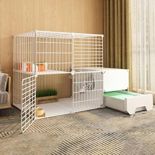 Katzenkäfig – Katzenlaufstall, DIY-Laufstall für Haustiere, Übungshof, Zaunkäfig mit Tür und geschlossener Katzentoilette, leicht zu reinigen und Gerüche zu entfernen, für kleine Haustiere, Katzenkäfig – Katzenlaufstall, DIY-Laufstall für Haustiere, Übungshof, Zaunkäfig mit Tür und geschlossener Katzentoilette, leicht zu reinigen und Gerüche zu entfernen, für kleine Haustiere, von CHEMYO