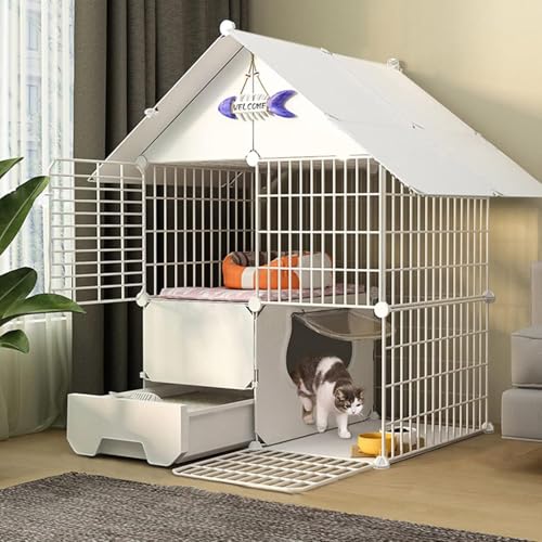 Katzenkäfig – Katzenlaufstall, Frettchenkäfig mit Tür und geschlossener Katzentoilette, DIY-Laufstall für Haustiere, Katzenkäfig, Käfig, Zwinger, Faltbarer Zaun, Hofbarriere für kleine Haus Katzenkäfig – Katzenlaufstall, Frettchenkäfig mit Tür und geschlossener Katzentoilette, DIY-Laufstall für Haustiere, Katzenkäfig, Käfig, Zwinger, Faltbarer Zaun, Hofbarriere für kleine Haus von CHEMYO