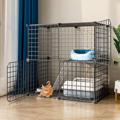Katzenkäfig – Katzenlaufstall, Katzenkäfige für Hauskatzen, Welpenlaufstall, 2-stöckiger Katzenkäfig für den Innenbereich, abnehmbarer Metalldraht mit Tür für Kaninchen, Hasen, Meerschweinch von CHEMYO