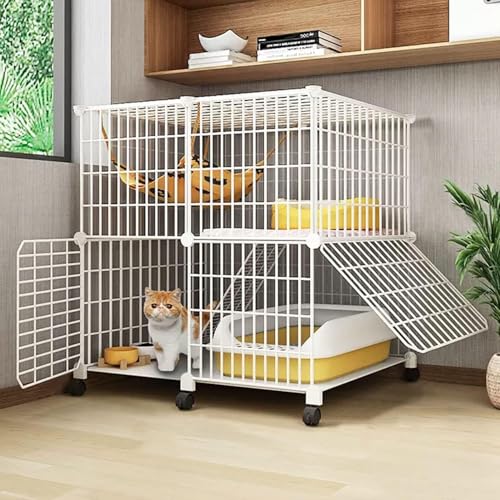 Katzenkäfig-Laufstall, Katzenkäfig für Hauskatzen, großer Katzenkäfig mit Rädern, mit Katzennapf + Katzentoilette + Leiter + Katzennest + Hängematte, Katzenhaus, Übungsort, ideal für 2–5 Kat von CHEMYO