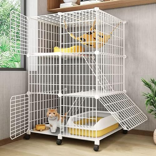Katzenkäfig-Laufstall, Katzenkäfige für Hauskatzen, großer Katzenkäfig mit Rädern, mit Katzennapf + Katzentoilette + Leiter + Katzennest + Hängematte, Katzenhaus, Übungsort, ideal für 2–5 Ka Katzenkäfig-Laufstall, Katzenkäfige für Hauskatzen, großer Katzenkäfig mit Rädern, mit Katzennapf + Katzentoilette + Leiter + Katzennest + Hängematte, Katzenhaus, Übungsort, ideal für 2–5 Ka von CHEMYO