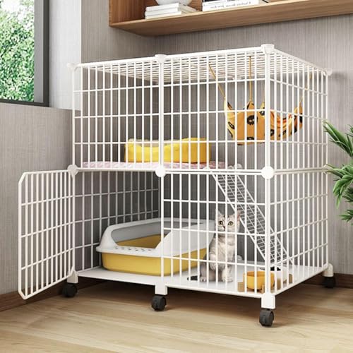 Katzenkäfig-Laufstall, Katzenkäfige für Hauskatzen, großer Katzenkäfig mit Rädern, mit Katzennapf + Katzentoilette + Leiter + Katzennest + Hängematte, Katzenhaus, Übungsort, ideal für 2–5 Ka Katzenkäfig-Laufstall, Katzenkäfige für Hauskatzen, großer Katzenkäfig mit Rädern, mit Katzennapf + Katzentoilette + Leiter + Katzennest + Hängematte, Katzenhaus, Übungsort, ideal für 2–5 Ka von CHEMYO
