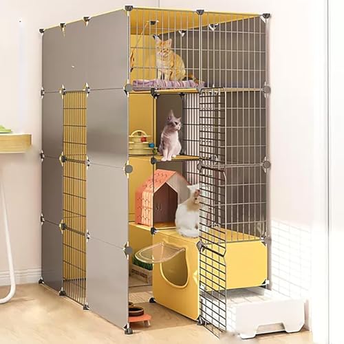 Katzenkäfig für den Innenbereich, Katzengehege, abnehmbare Metallhütte, DIY-Katzenkäfig aus Metall mit geschlossener Katzentoilette mit Plattform, großer Übungsort, ideal für 1–2 Katzen, Has Katzenkäfig für den Innenbereich, Katzengehege, abnehmbare Metallhütte, DIY-Katzenkäfig aus Metall mit geschlossener Katzentoilette mit Plattform, großer Übungsort, ideal für 1–2 Katzen, Has von CHEMYO
