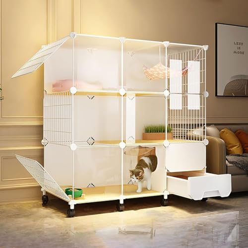 Katzenkäfig für den Innenbereich, Katzengehege mit Rad, DIY Katzenlaufstall, Katzenzaun, abnehmbarer Kleintierkäfig, großer Übungsort, ideal für kleine Haustiere, Katzen, Welpen, Weiß (Größe Katzenkäfig für den Innenbereich, Katzengehege mit Rad, DIY Katzenlaufstall, Katzenzaun, abnehmbarer Kleintierkäfig, großer Übungsort, ideal für kleine Haustiere, Katzen, Welpen, Weiß (Größe von CHEMYO