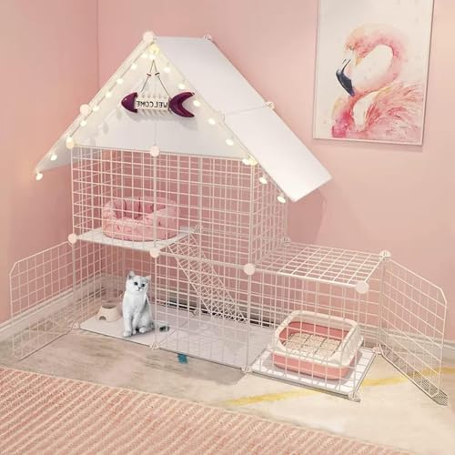 Katzenkäfig für den Innenbereich, Katzenkäfig-Ecke, große 2-stöckige Katzenhütte, abnehmbarer Kleintierkäfig aus Metall, DIY-Design, Kätzchen-Laufstall für Haustierwelpen, Übungsort, ideal f Katzenkäfig für den Innenbereich, Katzenkäfig-Ecke, große 2-stöckige Katzenhütte, abnehmbarer Kleintierkäfig aus Metall, DIY-Design, Kätzchen-Laufstall für Haustierwelpen, Übungsort, ideal f von CHEMYO