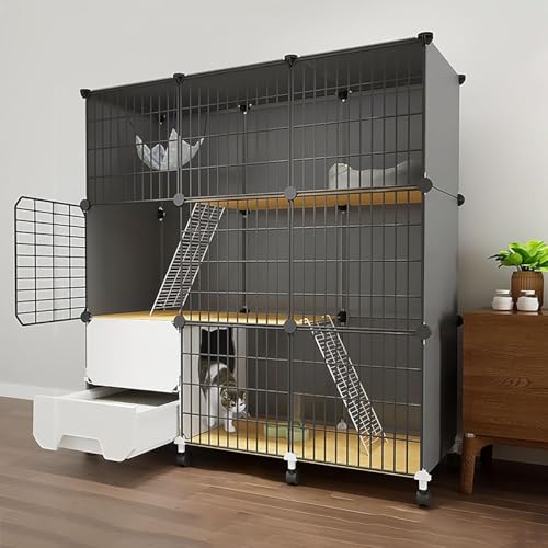 Katzenkäfig für den Innenbereich mit Katzentoilette, 3-stöckiger DIY-Katzenzaun, abnehmbare Katzenkiste, Metalldrahthütte, Innenkiste, Katzenhäuser, großer Übungsplatz, ideal für 1–3 Katzen Katzenkäfig für den Innenbereich mit Katzentoilette, 3-stöckiger DIY-Katzenzaun, abnehmbare Katzenkiste, Metalldrahthütte, Innenkiste, Katzenhäuser, großer Übungsplatz, ideal für 1–3 Katzen von CHEMYO