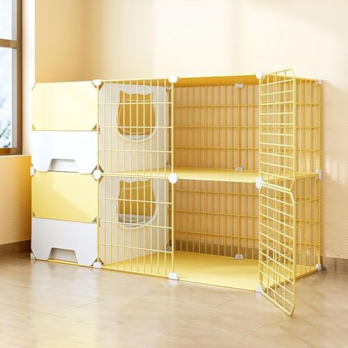 Katzenkäfig mit Katzentoilette, DIY Katzengehege, Kätzchen-Laufstall, große Katzenhütten, abnehmbarer Kleintierkäfig aus Metall, Villa für Zuchtkatzen, extra großer Freiraum (Farbe: Gelb, Gr Katzenkäfig mit Katzentoilette, DIY Katzengehege, Kätzchen-Laufstall, große Katzenhütten, abnehmbarer Kleintierkäfig aus Metall, Villa für Zuchtkatzen, extra großer Freiraum (Farbe: Gelb, Gr von CHEMYO