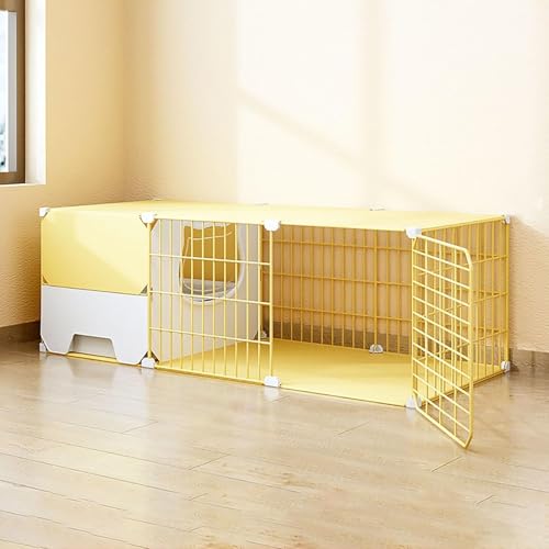 Katzenkäfig mit Katzentoilette, DIY Katzengehege, Kätzchen-Laufstall, große Katzenhütten, abnehmbarer Kleintierkäfig aus Metall, Villa für Zuchtkatzen, extra großer Freiraum (Farbe: Gelb, Gr Katzenkäfig mit Katzentoilette, DIY Katzengehege, Kätzchen-Laufstall, große Katzenhütten, abnehmbarer Kleintierkäfig aus Metall, Villa für Zuchtkatzen, extra großer Freiraum (Farbe: Gelb, Gr von CHEMYO