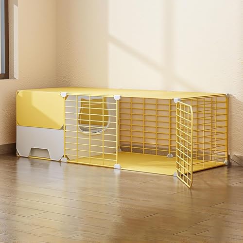 Katzenkäfig mit Katzentoilette, DIY Katzengehege, Kätzchen-Laufstall, große Katzenhütten, abnehmbarer Kleintierkäfig aus Metall, Villa für Zuchtkatzen, extra großer Freiraum (Farbe: Gelb, Gr Katzenkäfig mit Katzentoilette, DIY Katzengehege, Kätzchen-Laufstall, große Katzenhütten, abnehmbarer Kleintierkäfig aus Metall, Villa für Zuchtkatzen, extra großer Freiraum (Farbe: Gelb, Gr von CHEMYO