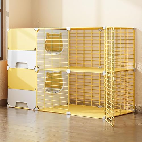 Katzenkäfig mit Katzentoilette, DIY Katzengehege, Kätzchen-Laufstall, große Katzenhütten, abnehmbarer Kleintierkäfig aus Metall, Villa für Zuchtkatzen, extra großer Freiraum (Farbe: Gelb, Gr Katzenkäfig mit Katzentoilette, DIY Katzengehege, Kätzchen-Laufstall, große Katzenhütten, abnehmbarer Kleintierkäfig aus Metall, Villa für Zuchtkatzen, extra großer Freiraum (Farbe: Gelb, Gr von CHEMYO