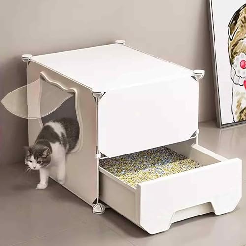 Katzenkäfig mit Katzentoilette, Katzenspielgehege für den Innenbereich, Katzenstreugehege, Metall und ABS-Kunststoff, geruchshemmend, leicht zu reinigen, einfach zu montieren von CHEMYO