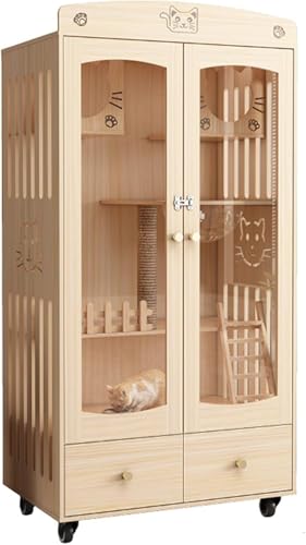 Katzenkäfige, Katzenkäfige für Hauskatzen, Katzenkäfige für den Innenbereich, Gehege für Katzen mit mehreren Funktionen, Katzenhaus aus Holz, großer Katzenkäfig mit Kratzbaum (Farbe: Kiefer, Katzenkäfige, Katzenkäfige für Hauskatzen, Katzenkäfige für den Innenbereich, Gehege für Katzen mit mehreren Funktionen, Katzenhaus aus Holz, großer Katzenkäfig mit Kratzbaum (Farbe: Kiefer, von CHEMYO