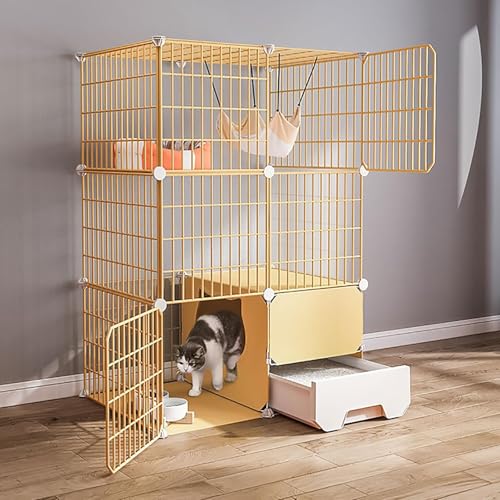 Katzenkäfige – DIY-Katzengehege, Katzenhaus, Innenzucht, Katzenhütte, abnehmbarer Kleintierkäfig aus Metall mit Katzentoilette – für kleine Haustiere, Katzen, Welpen, Kaninchen (Farbe: Gelb, Katzenkäfige – DIY-Katzengehege, Katzenhaus, Innenzucht, Katzenhütte, abnehmbarer Kleintierkäfig aus Metall mit Katzentoilette – für kleine Haustiere, Katzen, Welpen, Kaninchen (Farbe: Gelb, von CHEMYO