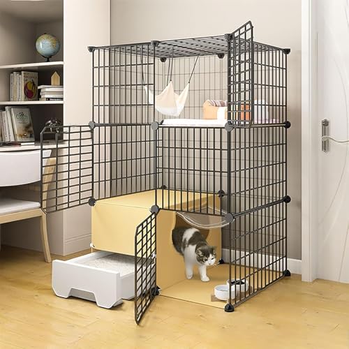 Katzenkäfige – DIY-Katzengehege, Katzenhaus, Innenzucht, Katzenhütte, abnehmbarer Kleintierkäfig aus Metall mit Katzentoilette – für kleine Haustiere, Katzen, Welpen, Kaninchen (Farbe: Schwa Katzenkäfige – DIY-Katzengehege, Katzenhaus, Innenzucht, Katzenhütte, abnehmbarer Kleintierkäfig aus Metall mit Katzentoilette – für kleine Haustiere, Katzen, Welpen, Kaninchen (Farbe: Schwa von CHEMYO