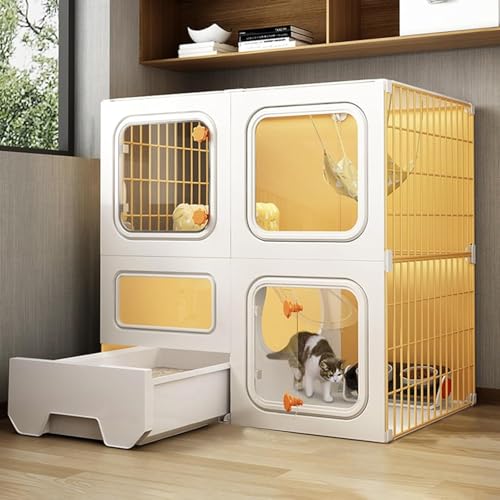 Katzenkäfige für den Innenbereich, groß, mit Katzentoilette, abnehmbare Metallhütte, Katzenkäfige, Katzengehege, selbstgebauter Haustierkäfig, Katzenbox für den Innenbereich (Farbe: Gelb, Gr Katzenkäfige für den Innenbereich, groß, mit Katzentoilette, abnehmbare Metallhütte, Katzenkäfige, Katzengehege, selbstgebauter Haustierkäfig, Katzenbox für den Innenbereich (Farbe: Gelb, Gr von CHEMYO