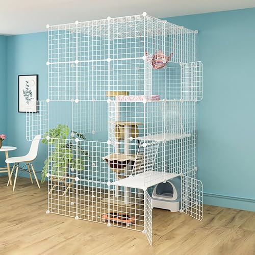 Katzenkäfige für den Innenbereich, großes DIY-Katzengehege, Katzenlaufstall, abnehmbarer Kleintierkäfig aus Metall mit Hängematte/Katzentoilette/Katzennest/Katzennapf, für kleine Haustiere, Katzenkäfige für den Innenbereich, großes DIY-Katzengehege, Katzenlaufstall, abnehmbarer Kleintierkäfig aus Metall mit Hängematte/Katzentoilette/Katzennest/Katzennapf, für kleine Haustiere, von CHEMYO