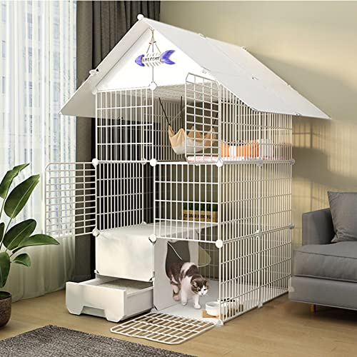 Katzenkisten for Indoor-Katzen, DIY-Katzenkäfig mit Tür und geschlossener Katzentoilette, Haustier-Laufstall, Katzengehege, Faltbarer Zaun, Hofbarriere für kleine Haustiere (Color : Set B, S von CHEMYO