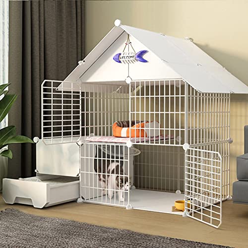 Katzenkisten for Indoor-Katzen, DIY-Katzenkäfig mit Tür und geschlossener Katzentoilette, Haustier-Laufstall, Katzengehege, Faltbarer Zaun, Hofbarriere für kleine Haustiere (Color : Set B, S von CHEMYO