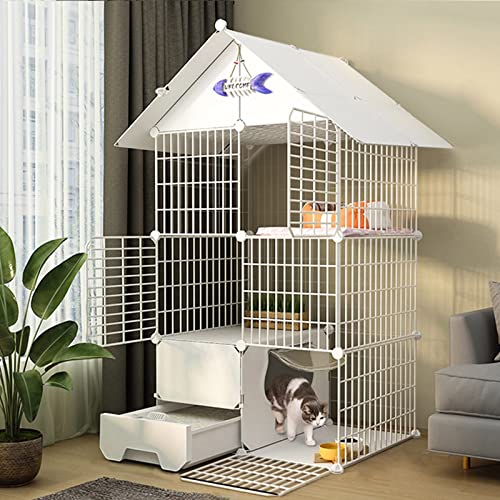 Katzenkisten for Indoor-Katzen, DIY-Katzenkäfig mit Tür und geschlossener Katzentoilette, Haustier-Laufstall, Katzengehege, Faltbarer Zaun, Hofbarriere für kleine Haustiere (Color : Set B, S von CHEMYO