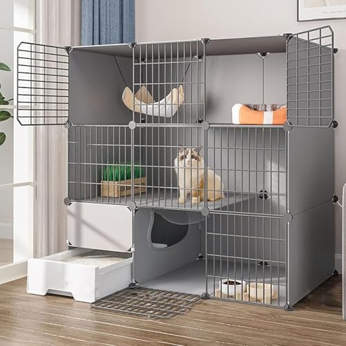 Katzenlaufstall, Katzenhütten für Hauskatzen, Katzengehege im Freien, Katzenkäfige für den Innenbereich, groß, 3-stöckig, mit Tür und geschlossener Katzentoilette, Verwendung für Kätzchen, H Katzenlaufstall, Katzenhütten für Hauskatzen, Katzengehege im Freien, Katzenkäfige für den Innenbereich, groß, 3-stöckig, mit Tür und geschlossener Katzentoilette, Verwendung für Kätzchen, H von CHEMYO