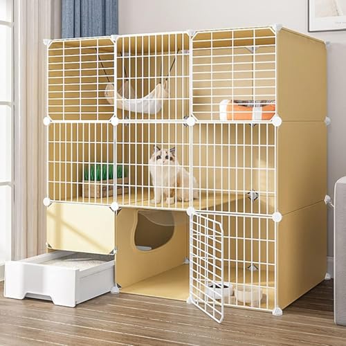 Katzenlaufstall, Katzenhütten für Hauskatzen, Katzengehege im Freien, Katzenkäfige für den Innenbereich, groß, 3-stöckig, mit Tür und geschlossener Katzentoilette, Verwendung für Kätzchen, H Katzenlaufstall, Katzenhütten für Hauskatzen, Katzengehege im Freien, Katzenkäfige für den Innenbereich, groß, 3-stöckig, mit Tür und geschlossener Katzentoilette, Verwendung für Kätzchen, H von CHEMYO