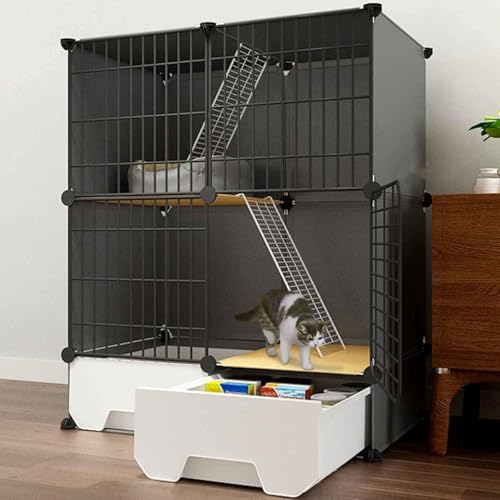 Katzenvilla für den Innenbereich mit geschlossener Katzentoilette, Laufstall für Haustiere, Katzenkäfig für den Innenbereich, Metall und ABS-Kunststoff, ultrabreite Plattform/75 * 49 * 91 cm von CHEMYO