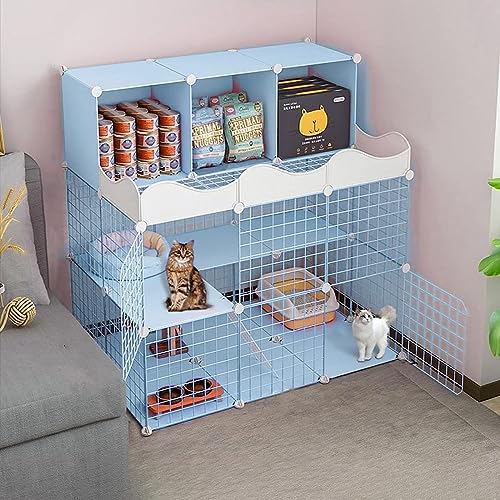 Kleintier-Laufgitter, Katzenkäfig auf 2 Etagen – Katzenkäfig – Haustierprodukte, Katzenhaus mit 3 Ebenen, ideal für 1–4 Katzen, Blau (Farbe: C6-111 x 75 x 109 cm) von CHEMYO